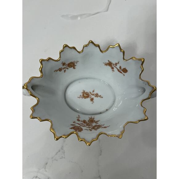 Limoges France Other - Limoges France Ruffled Candy Serve Porcelain Dish Gold Trim Handles Floral Vtg